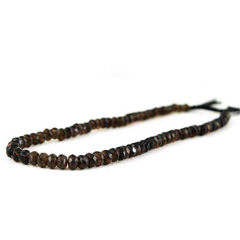 gemsmore:Natural Smoky Quartz Drilled Beads Strand Round Shape Faceted