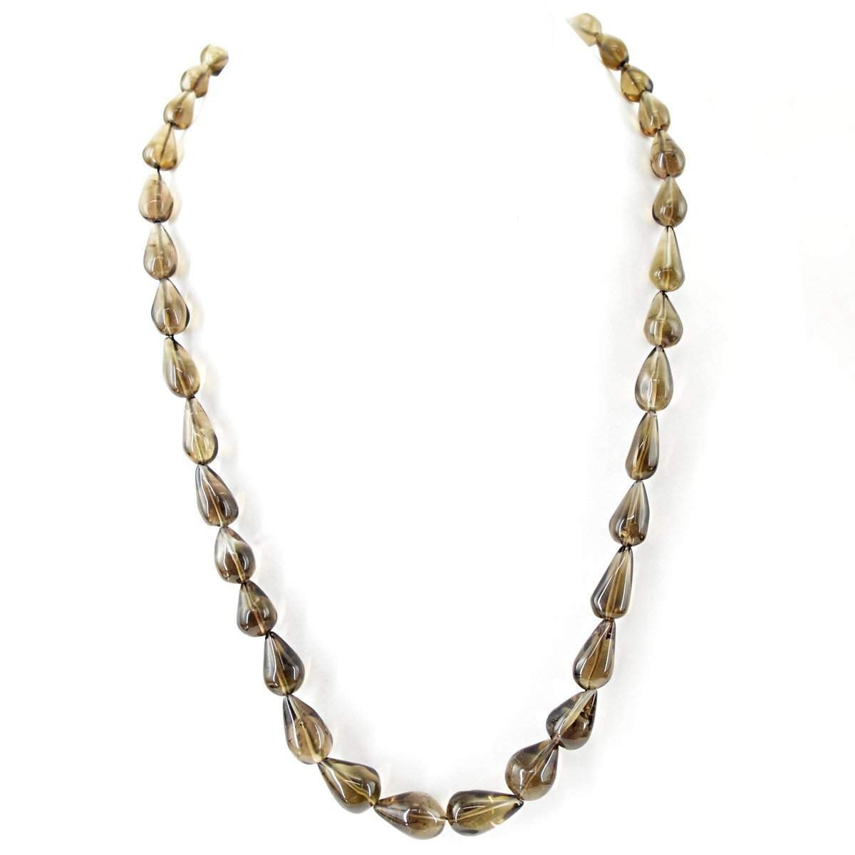 gemsmore:Natural Smoky Quartz Necklace Single Strand Pear Shape Beads