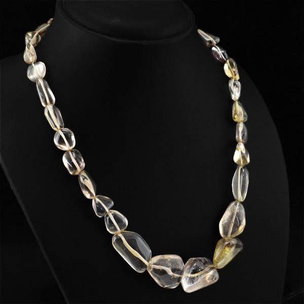 gemsmore:Natural Smoky Quartz Necklace Untreated Beads