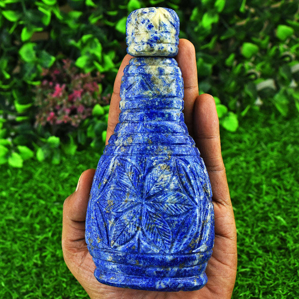 gemsmore:Natural Snow Lapis Lazuli Hand Carved Genuine Crystal Gemstone Carving Perfume Bottle