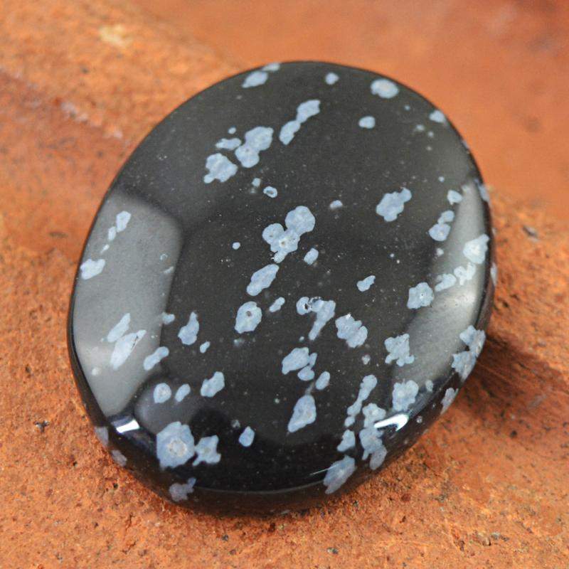 gemsmore:Natural Snowflakes Obsidian Oval Shape Gemstone