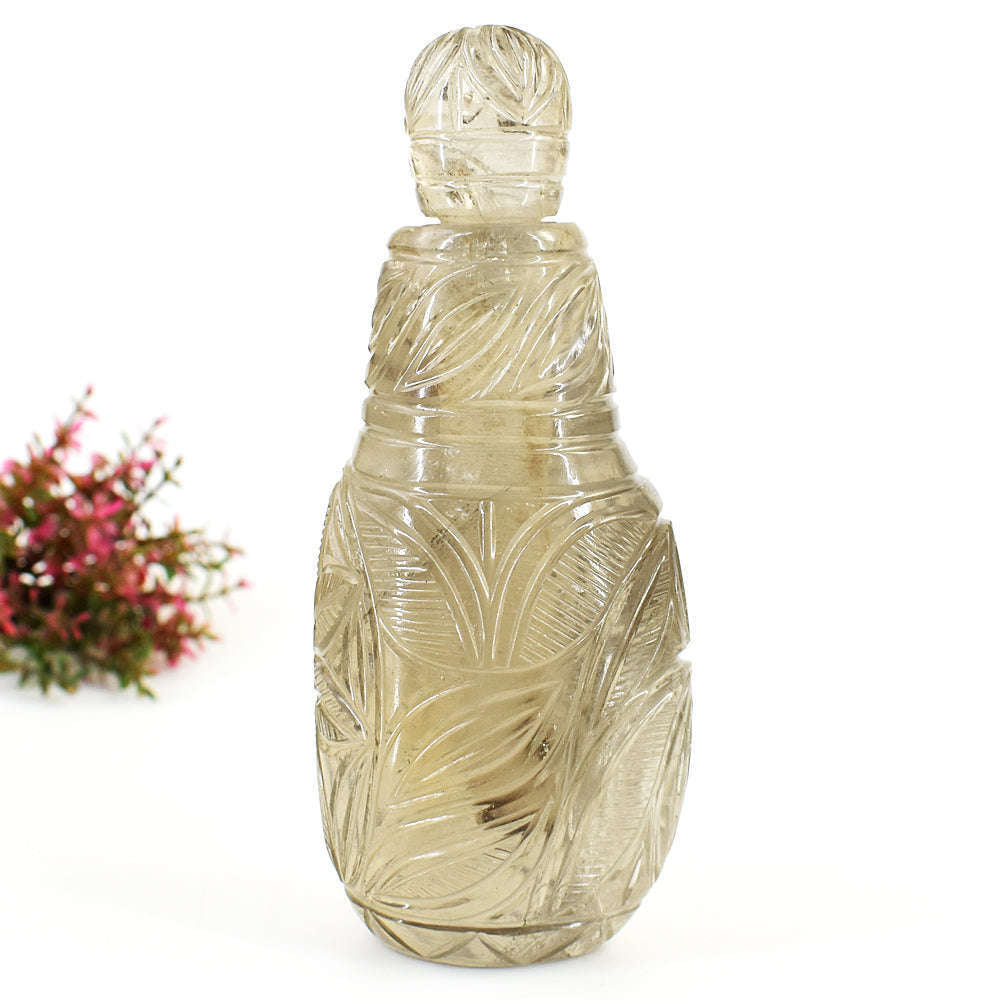 gemsmore:Natural Somky Quartz Hand Carved Genuine Crystal Gemstone Carving Perfume Bottle