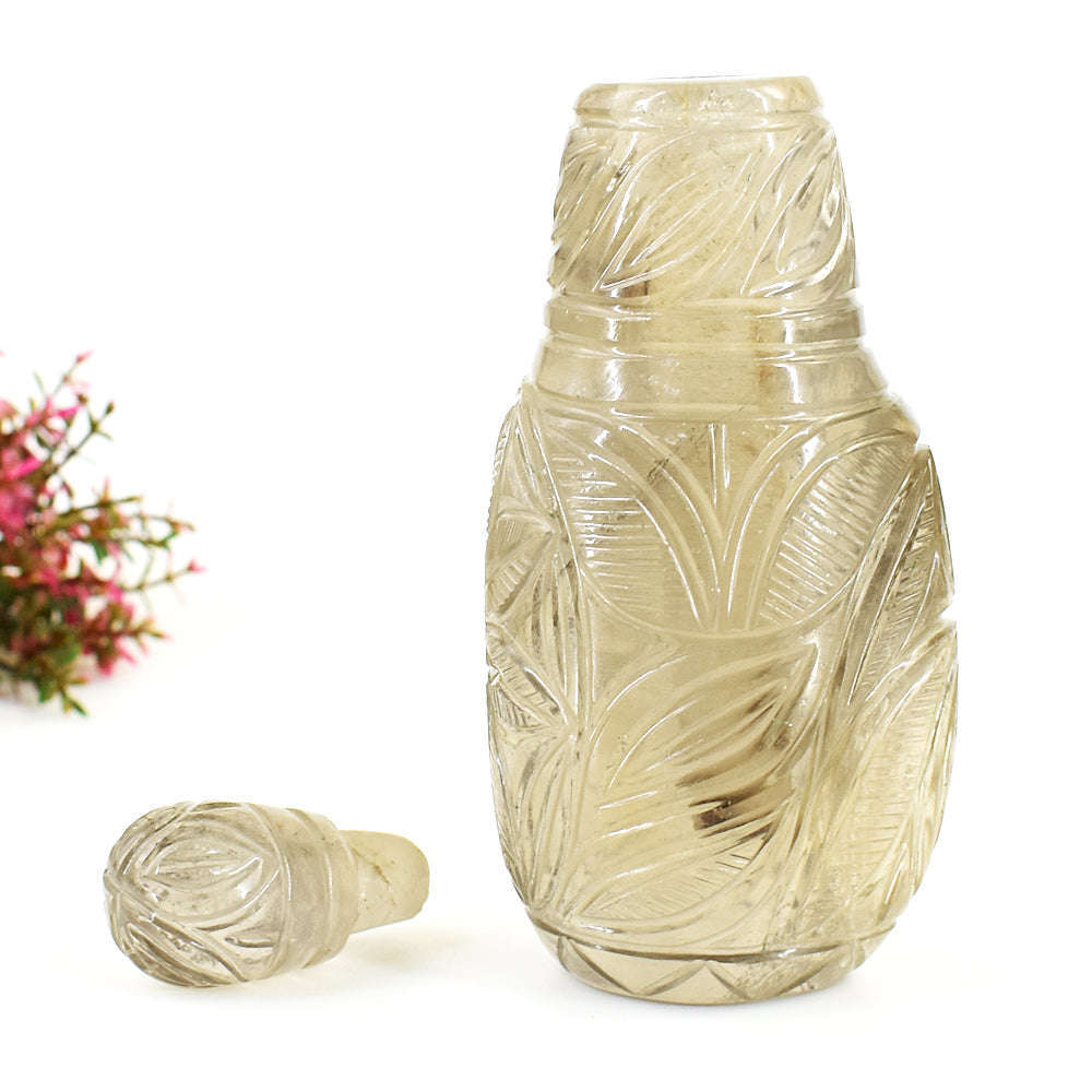 gemsmore:Natural Somky Quartz Hand Carved Genuine Crystal Gemstone Carving Perfume Bottle