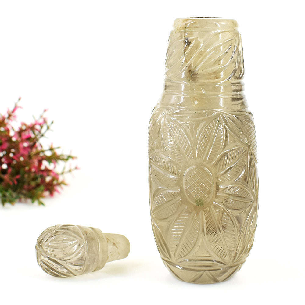 gemsmore:Natural Somky Quartz Hand Carved Genuine Crystal Gemstone Carving Perfume Bottle