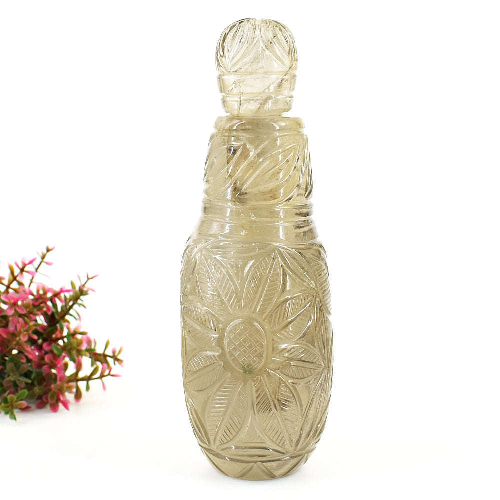 gemsmore:Natural Somky Quartz Hand Carved Genuine Crystal Gemstone Carving Perfume Bottle