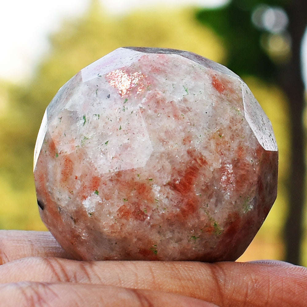 gemsmore:Natural Sunstone Checkers Cut Hand Carved Healing Crystal  Sphere