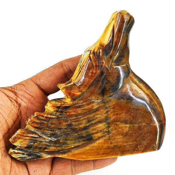 gemsmore:Natural Tiger Eye Hand Carved Genuine Crystal Gemstone Carving Horse Head