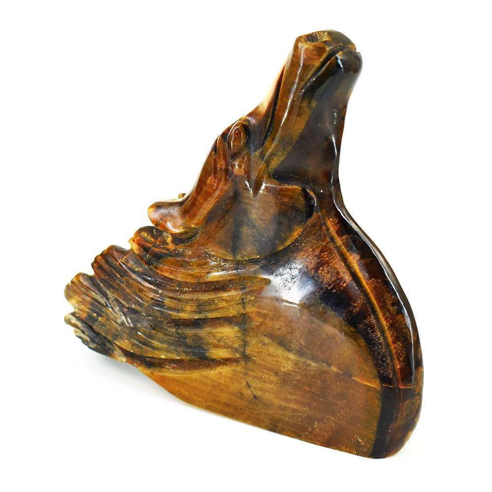 gemsmore:Natural Tiger Eye Hand Carved Genuine Crystal Gemstone Carving Horse Head