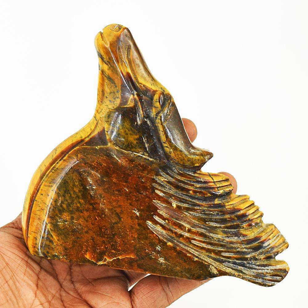 gemsmore:Natural Tiger Eye Hand Carved Genuine Crystal Gemstone Carving Horse Head