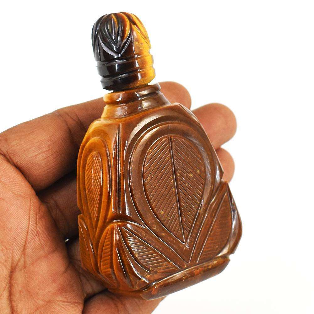 gemsmore:Natural Tiger Eye Hand Carved Genuine Crystal Gemstone Carving Perfume Bottle