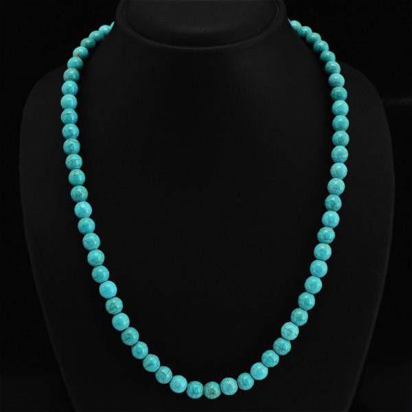 gemsmore:Natural Turquoise Necklace Round Shape Beads