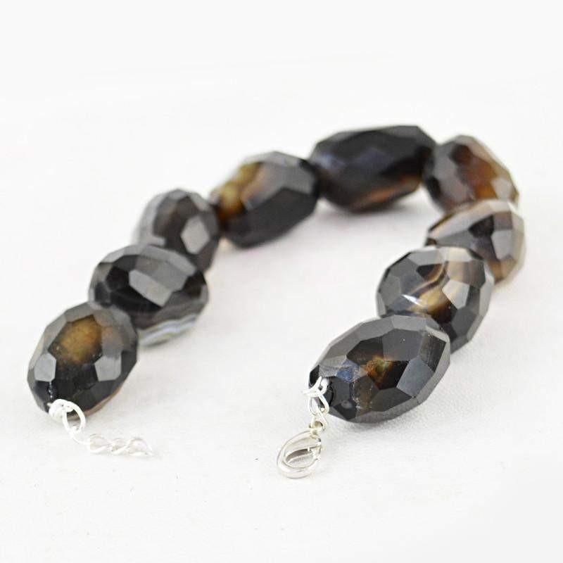 gemsmore:Natural Untreated Black Onyx Bracelet Faceted Beads