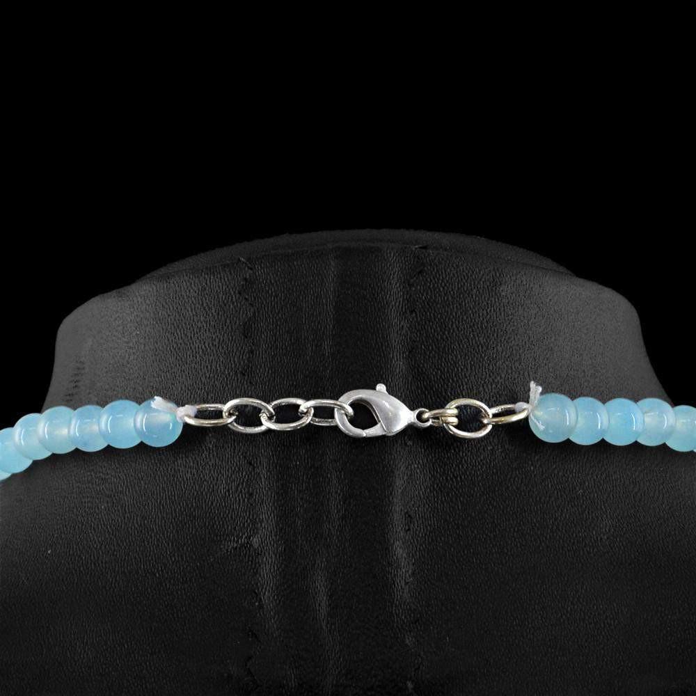 gemsmore:Natural Untreated Blue Aquamarine Necklace Single Strand Round Shape Beads