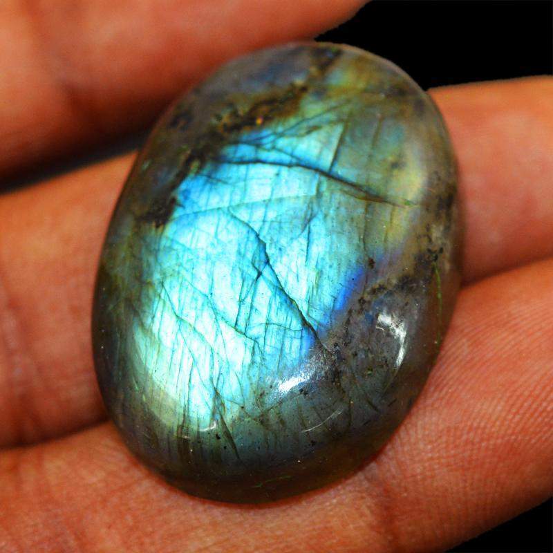 gemsmore:Natural Untreated Blue Flash Labradorite Oval Shape Gemstone