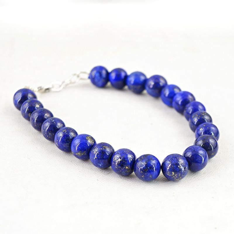 gemsmore:Natural Untreated Blue Lapis Lazuli Bracelet Round Shape Beads