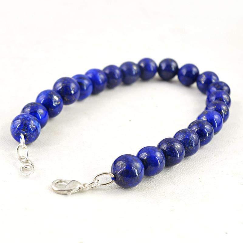 gemsmore:Natural Untreated Blue Lapis Lazuli Bracelet Round Shape Beads