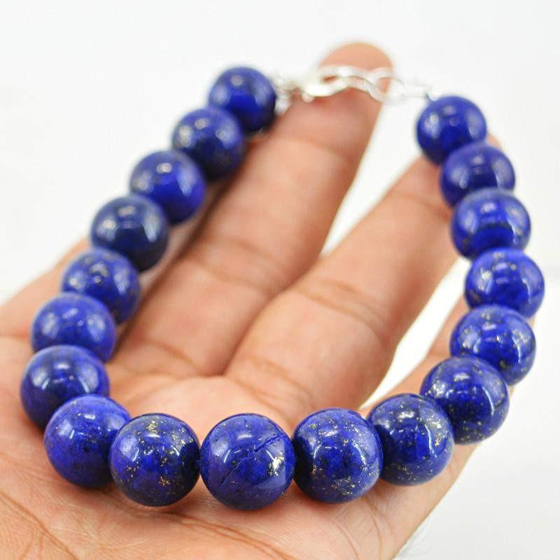 gemsmore:Natural Untreated Blue Lapis Lazuli Bracelet Round Shape Beads