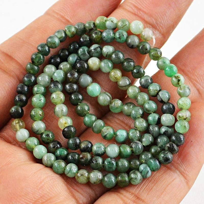 gemsmore:Natural Untreated Emerald Strand Round Shape Drilled Beads