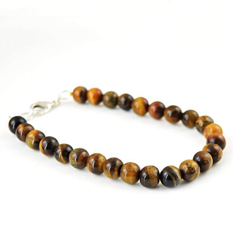 gemsmore:Natural Untreated Golden Tiger Eye Bracelet - Natural Round Shape Beads