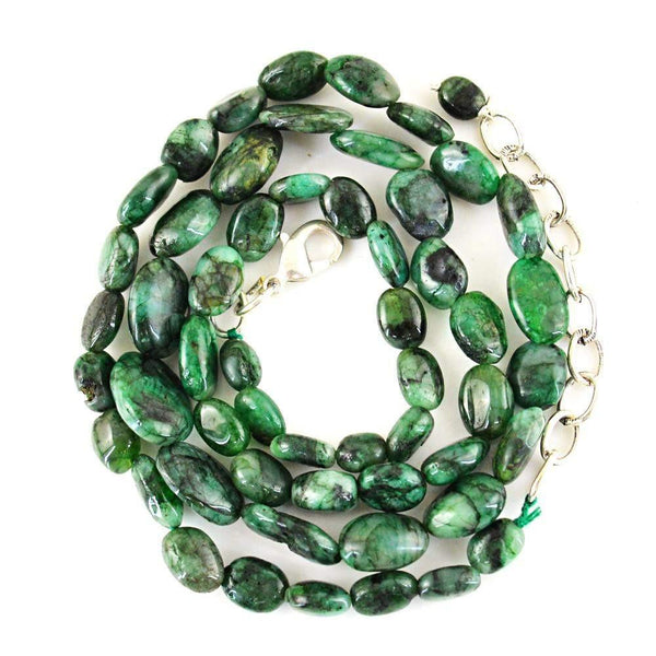 gemsmore:Natural Untreated Green Emerald Necklace Oval Shape Beads
