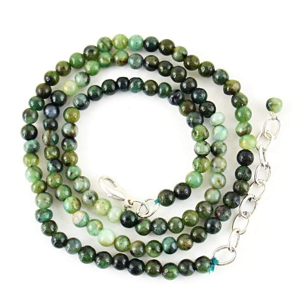 gemsmore:Natural Untreated Green Emerald Necklace Round Shape Beads