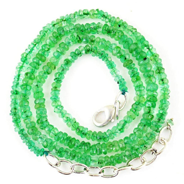 gemsmore:Natural Untreated Green Emerald Necklace Round Shape Faceted Beads