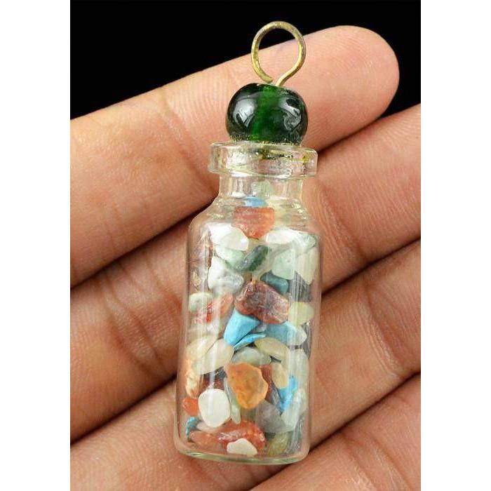 gemsmore:Natural Untreated Mix Gemstone Healing Bottle Pendant