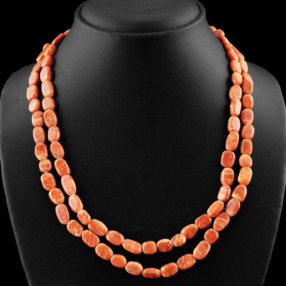 gemsmore:Natural Untreated Orange Agate Necklace 2 Strand Oval Shape Beads