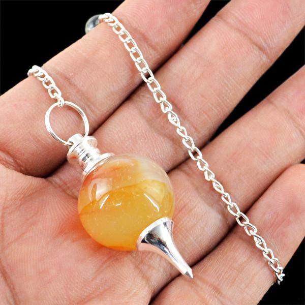 gemsmore:Natural Untreated Orange Onyx Healing Pendulum