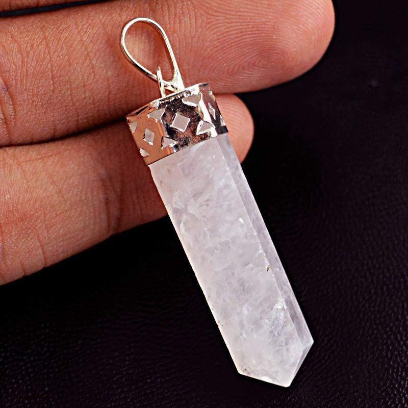 gemsmore:Natural Untreated Pink Rose Quartz Healing Point Pendant