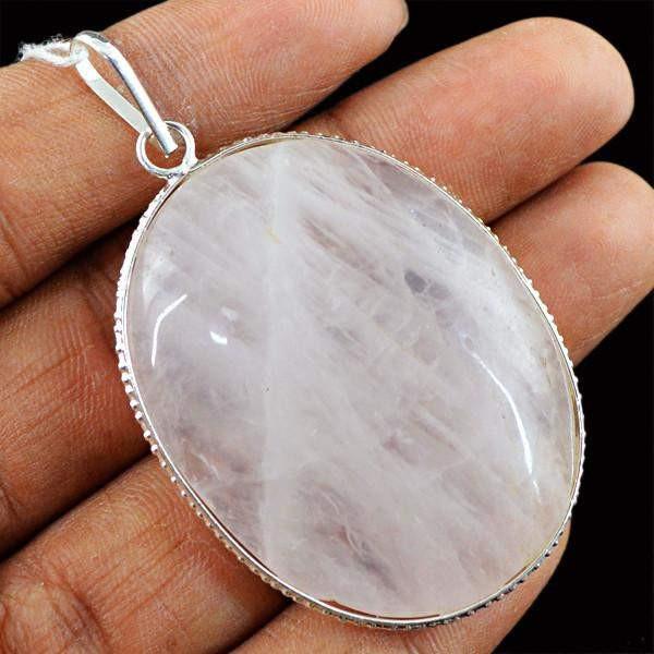 gemsmore:Natural Untreated Pink Rose Quartz Oval Shape Genuine Pendant