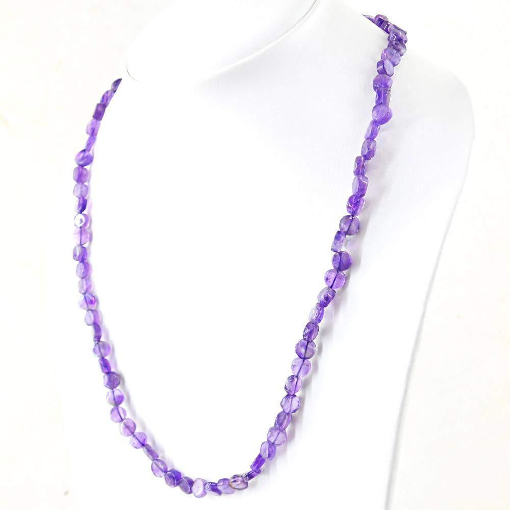 gemsmore:Natural Untreated Purple Amethyst Necklace Round Shape Beads