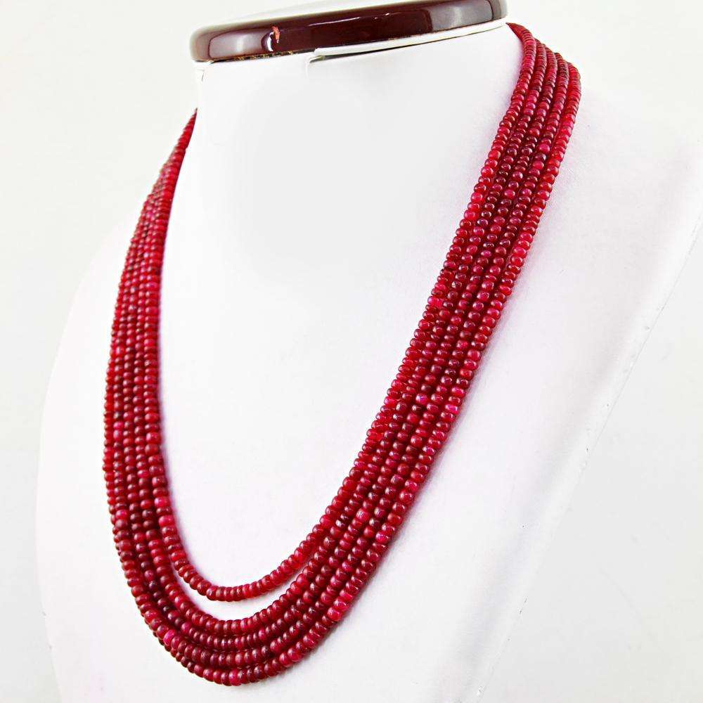 Round Shape Untreated Ruby Necklace Natural 3 Strand