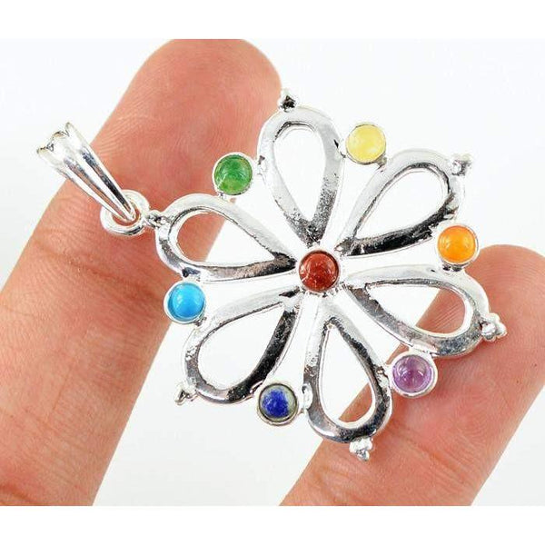 gemsmore:Natural Untreated Seven Chakra Flower Pendant