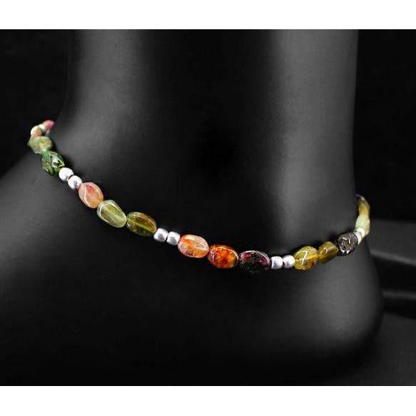 gemsmore:Natural Watermelon Tourmaline Elegant Anklet