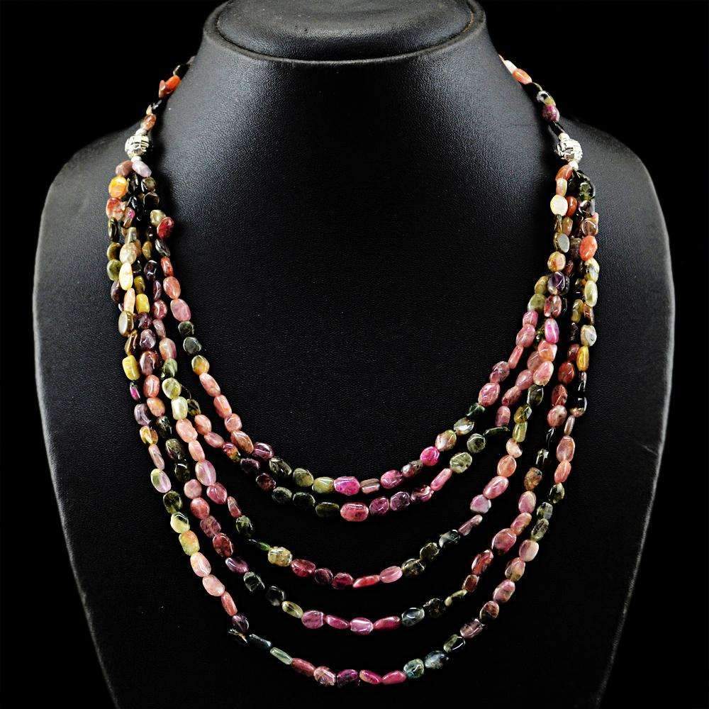 gemsmore:Natural Watermelon Tourmaline Necklace 20 Inches Long Untreated Beads