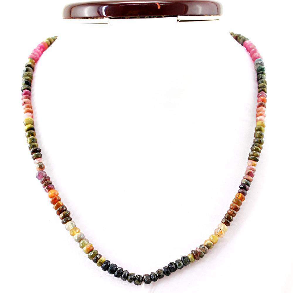 gemsmore:Natural Watermelon Tourmaline Necklace Untreated Round Cut Beads