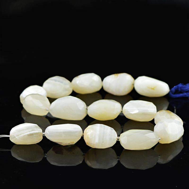 gemsmore:Natural White Agate Beads Strand Faceted Drilled