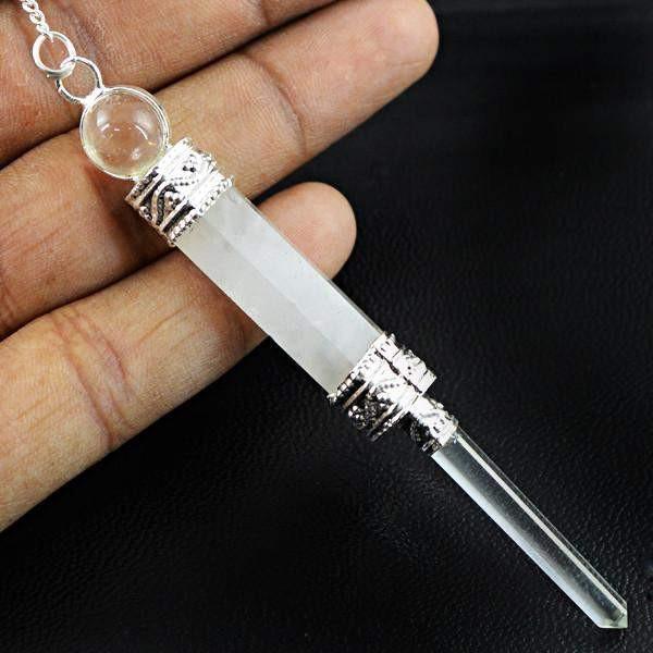 gemsmore:Natural White Quartz Crystal Reiki Healing Ball Point Pendulum