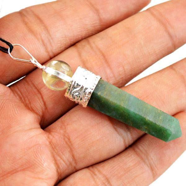 gemsmore:Natural White Quartz & Green Jade Meditation Healing Ball Point Pendant