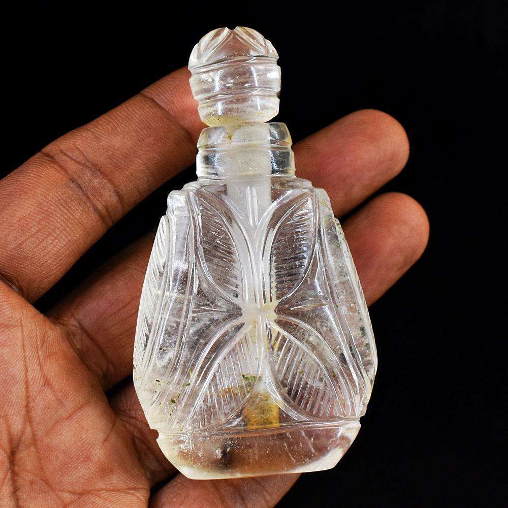 gemsmore:Natural White Quartz  Hand Carved Genuine Crystal Gemstone Carving Perfume Bottle