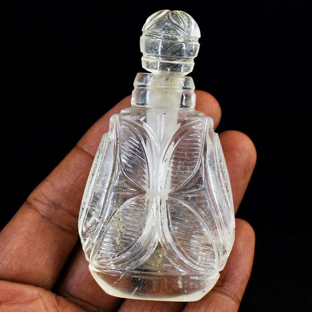 gemsmore:Natural White Quartz  Hand Carved Genuine Crystal Gemstone Carving Perfume Bottle