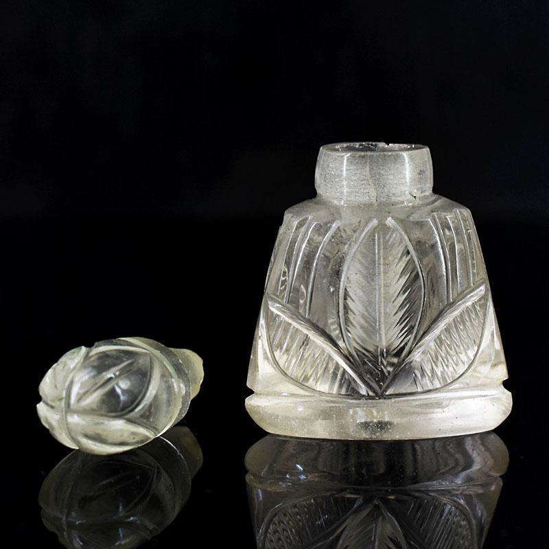 gemsmore:Natural White Quartz Hand Carved Genuine Crystal Gemstone Carving Perfume Bottle