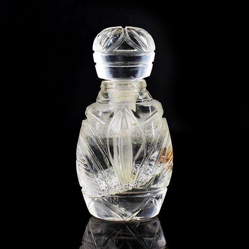 gemsmore:Natural White Quartz Hand Carved Genuine Crystal Gemstone Carving Perfume Bottle