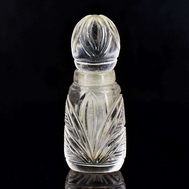 gemsmore:Natural White Quartz Hand Carved Genuine Crystal Gemstone Carving Perfume Bottle