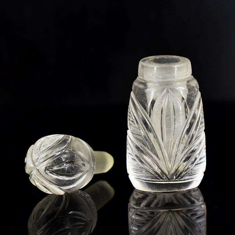 gemsmore:Natural White Quartz Hand Carved Genuine Crystal Gemstone Carving Perfume Bottle