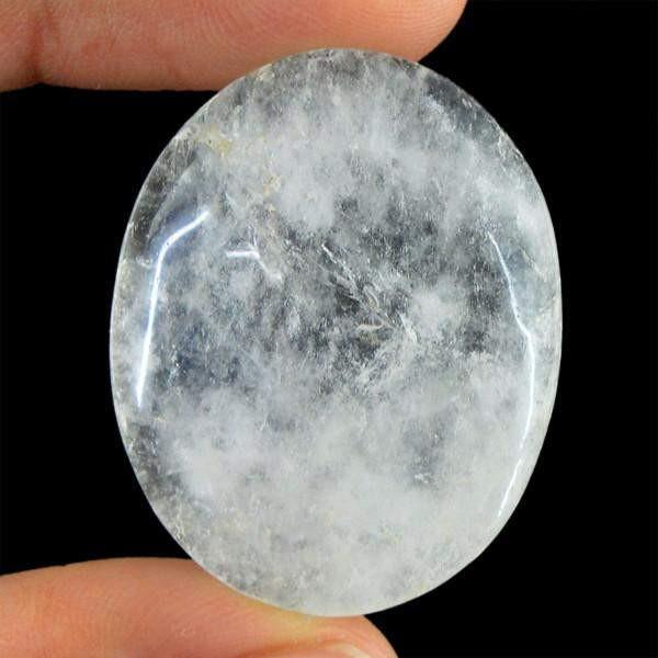 gemsmore:Natural White Quartz Oval Shape Healing Palm Gemstone