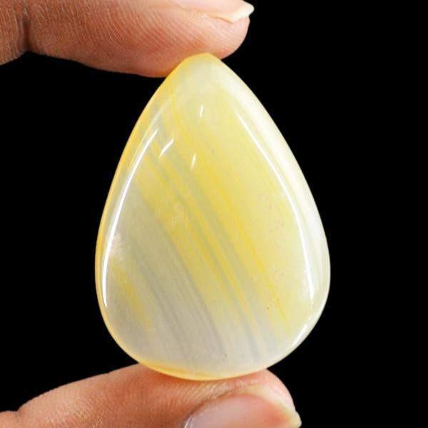 gemsmore:Natural Worry Stone Yellow Striped Onyx Pear Shape Gemstone