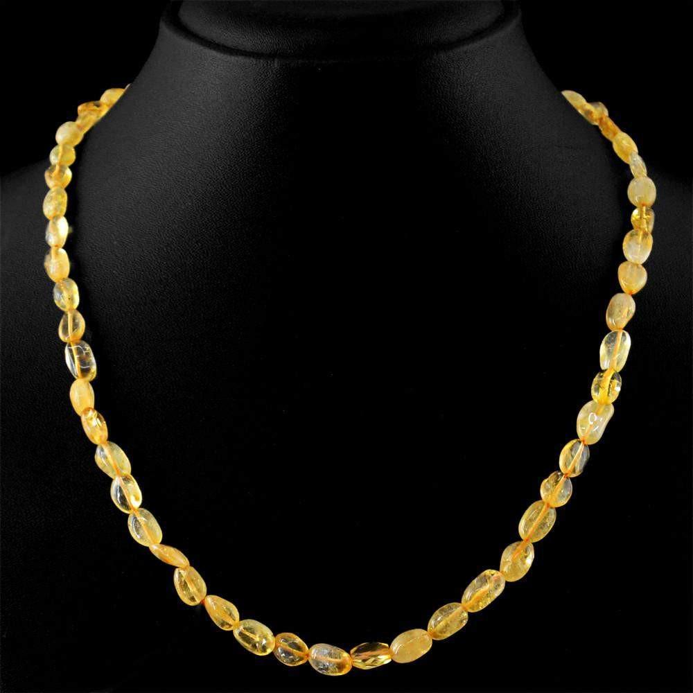 gemsmore:Natural Yellow Citrine Necklace Oval Shape Untreated Beads