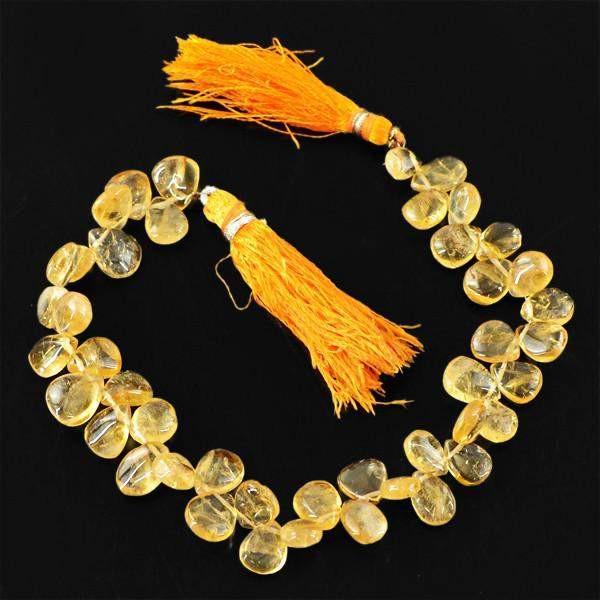 gemsmore:Natural Yellow Citrine Pear Shape Drilled Beads Strand